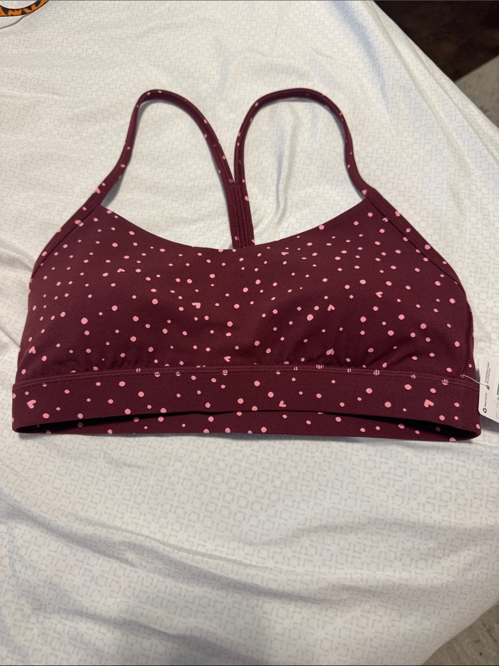 lululemon athletica Flow Y Burgundy Sports Bra with Pink Dot Print
